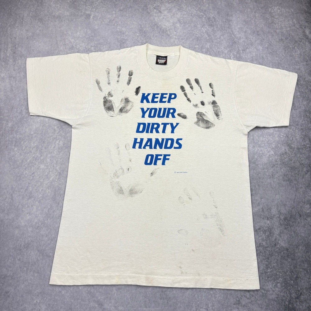 Vintage 80s Keep Your Dirty Hands Off T-Shirt Large Single Stitch Screen Stars L